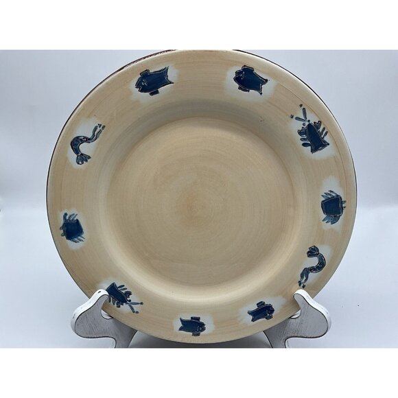 Pottery Barn Seafood Dinner Plate 12" Blue Seafood  Around With a Tan Background - Picture 10 of 14